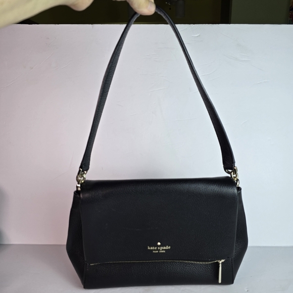 Kate Spade Leila Black Pebbled Leather Flap Shoulder Bag Extra Crossbody Strap - Picture 12 of 16